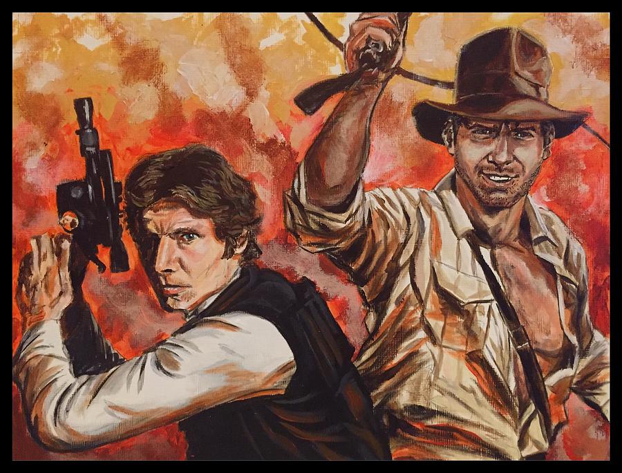900x684 Han Solo And Indiana Jones Painting By Joel Tesch - Indiana Jones Painting