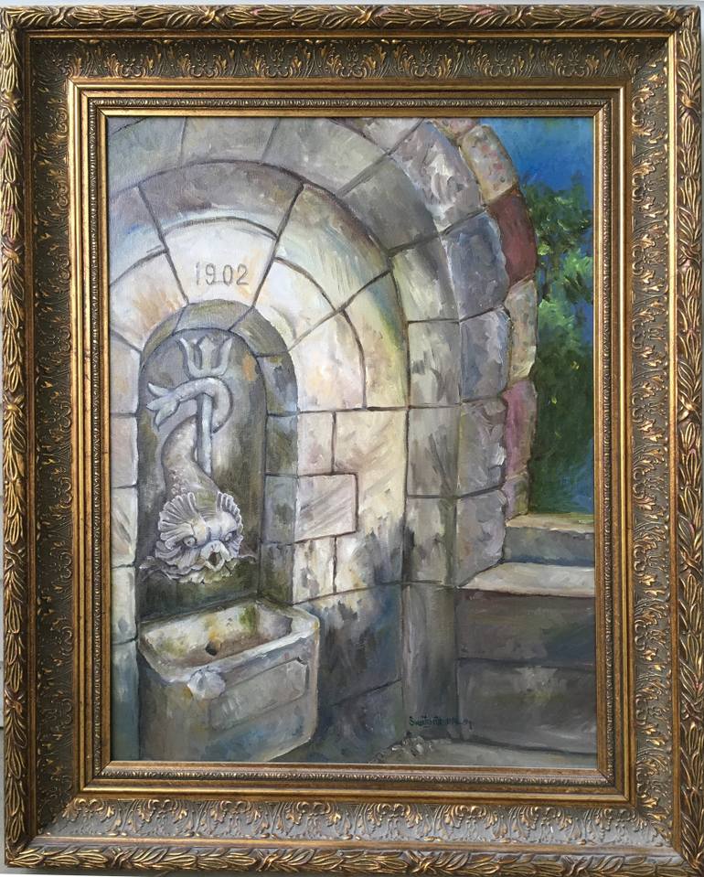 770x959 Saatchi Art Studebaker Fountain, Winona Lake, Indiana Painting By - Indiana Painting