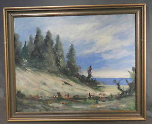 300x245 Vintage Regional Impressionist Painting George Baum Indiana Dunes - Indiana Painting