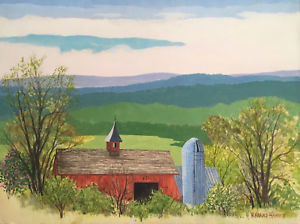 300x224 B.1920 W. Harold Hancock Red Barn Brown County Indiana Painting - Indiana Painting