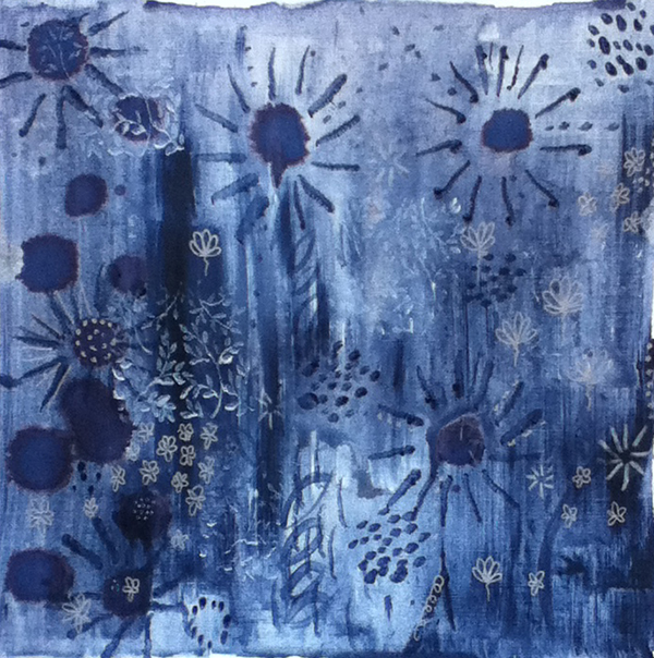 600x604 New Indigo Energy Painting Louise Gale Mixed Media Botanical - Indigo Painting