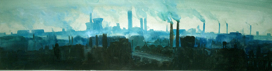 900x237 Industrial Skyline 1 Painting By Paul Mitchell - Industrial Painting Art