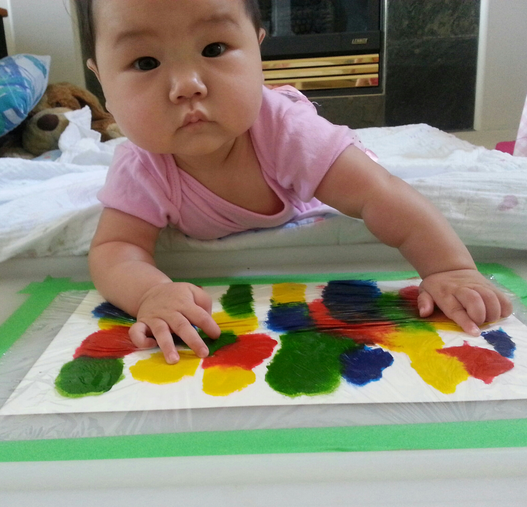 2000x1925 Mess Free Baby Tummy Time Finger Painting Sensory Play My Little - Infant Painting