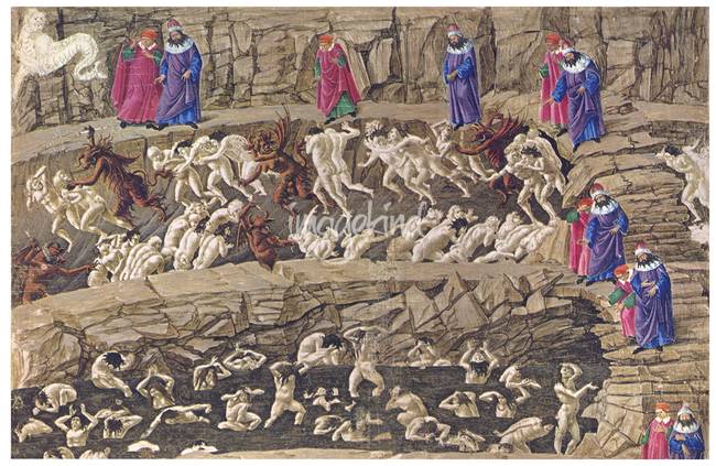 650x423 Eighth Circle Of Dante's Inferno By Botticelli By Artloversonline - Inferno Painting