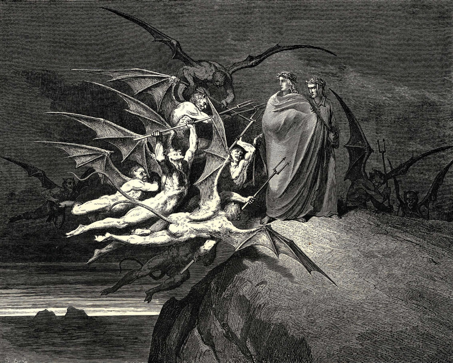 1500x1204 The Inferno, Canto 21 By Gustave Dore Famous Art - Inferno Painting