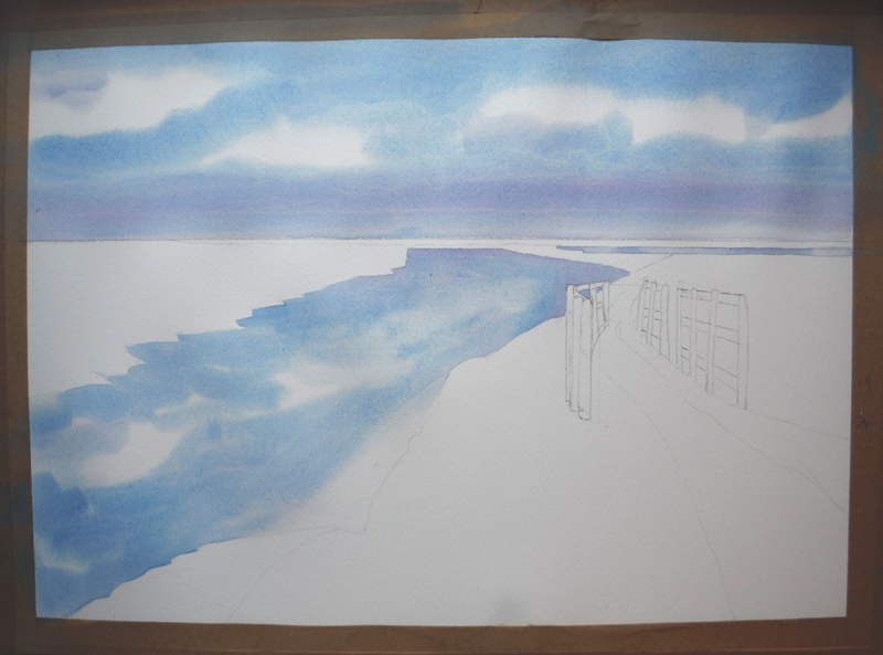 800x593 Snape Maltings Step By Step Watercolour Painting Michele Webber - Initial Painting