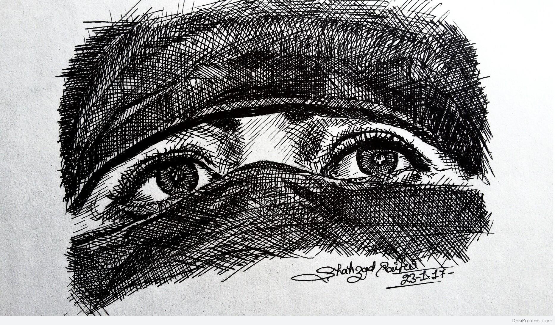 1864x1093 Indian Ink Painting Of Girl In Hijaab - Ink Painting