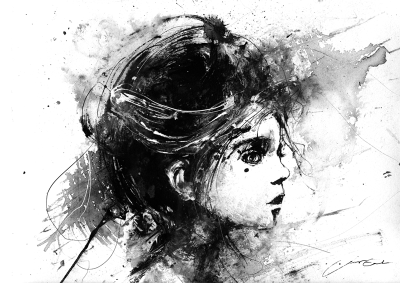 800x566 Artfido Buy Art Online Girl In Black And White, Acrylic, Ink - Ink Painting