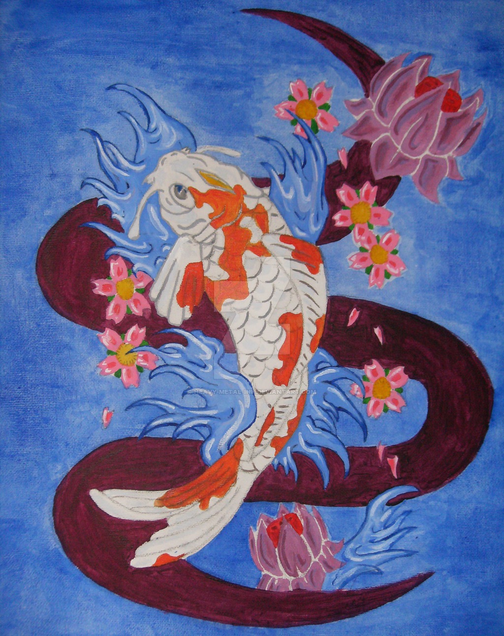 1024x1291 Koi Fish Canvas Painting By Heavy Metal Ink - Ink Painting On Canvas