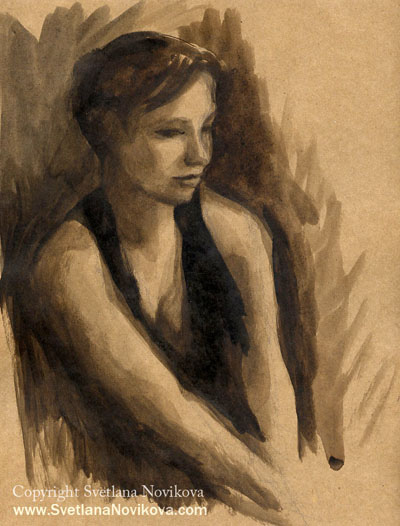 400x526 Ink Painting Portrait Woman Svetlana Novikova Ink - Ink Painting Portrait