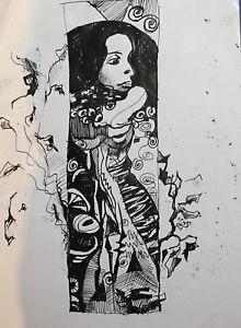 220x300 Surrealist Woman Portrait Ink Painting Ebay - Ink Painting Portrait