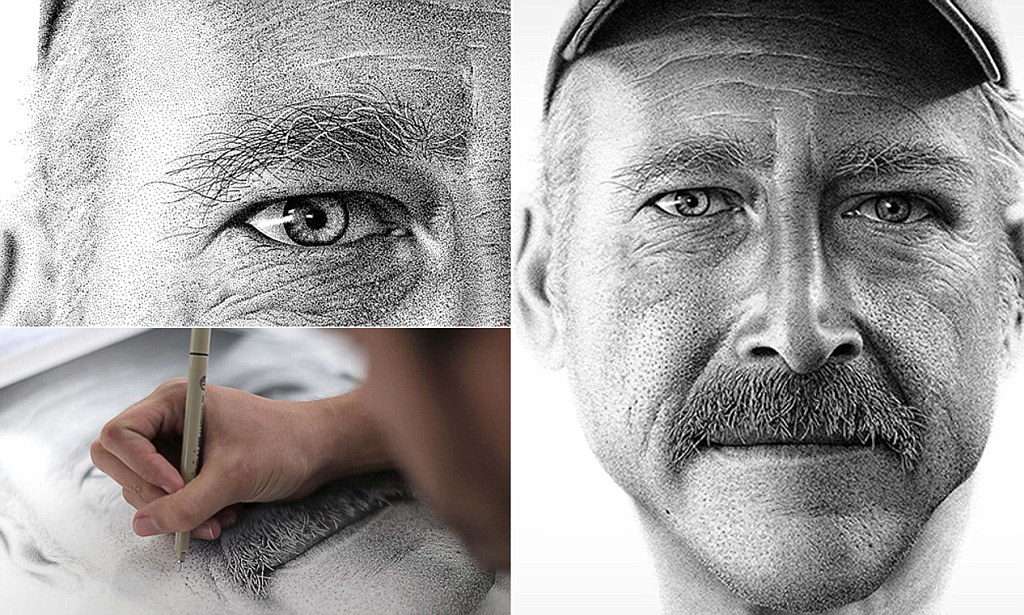 1024x615 This Is Not A Photograph, Honestly! Incredible Ink Dot Paintings - Ink Painting Portrait