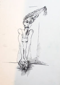 212x300 Vintage Surrealist Woman Portrait Ink Painting Ebay - Ink Painting Portrait