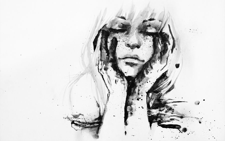 900x567 Freckle Girl Covered In Paint Portrait Watercolor Painting Art Ink - Ink Painting Portrait