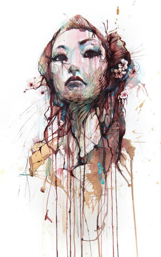 550x880 Beautiful Female Portraits Painted With Ink, Tea And Alcohol By - Ink Painting Portrait