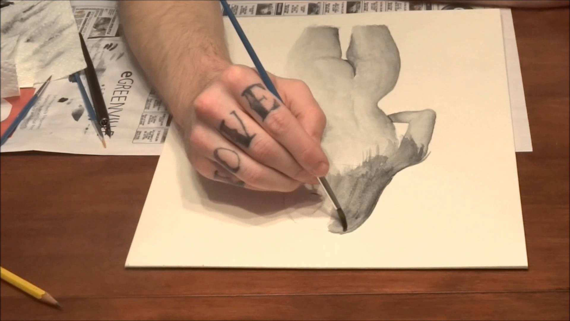 1920x1080 Ink Wash Painting Time Lapse By Kyle Dobbins (Coffee Shop Girl - Ink Wash Painting