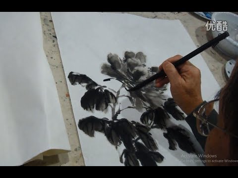 480x360 Peony Flower Traditional Chinese Ink Wash Painting - Ink Wash Painting