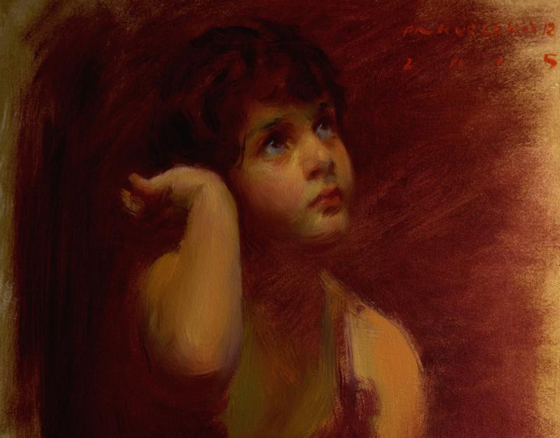 800x626 Innocence By Artist Pramod Kurlekar Figurative Art Oil Paintings - Innocence Painting