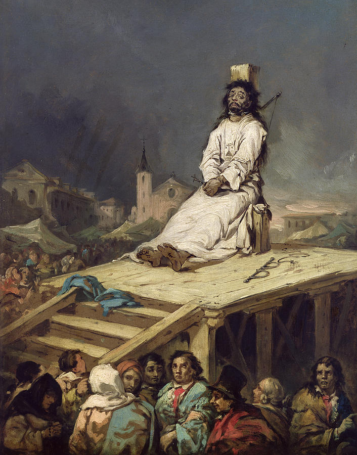 706x900 The Garrotte Painting By Eugenio Lucas Y Padilla - Inquisition Painting