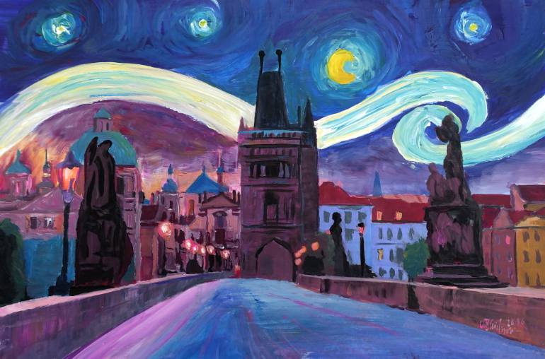 770x508 Saatchi Art Starry Night In Prague Van Gogh Inspirations Painting - Inspirations Painting