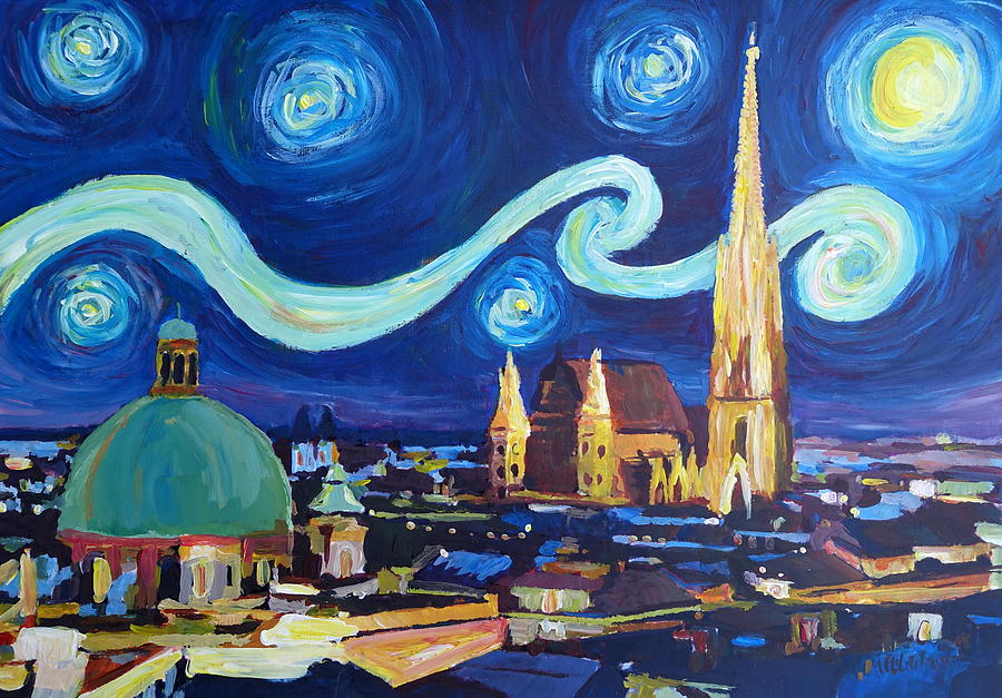 900x627 Starry Night In Vienna Austria Saint Stephan Cathedral Van Gogh - Inspirations Painting