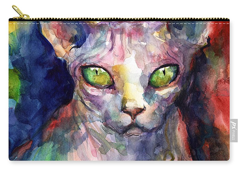 800x570 Intense Watercolor Sphinx Cat Painting Carry All Pouch For Sale By - Intense Painting
