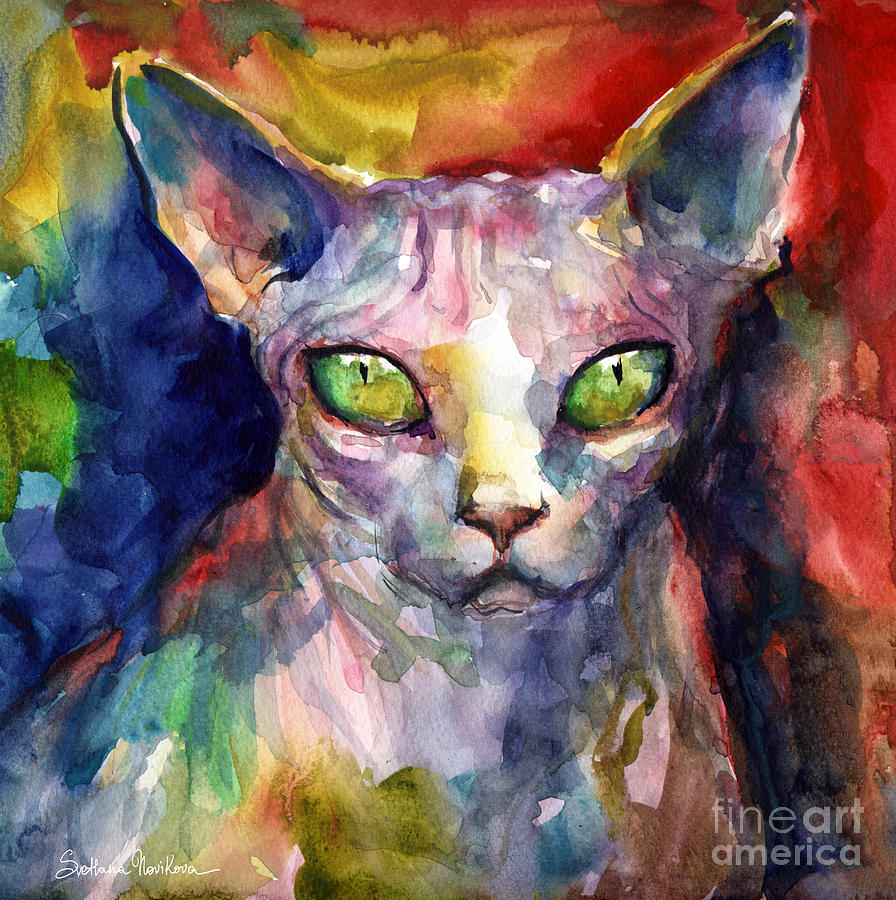 896x900 Intense Watercolor Sphinx Cat Painting Painting By Svetlana Novikova - Intense Painting