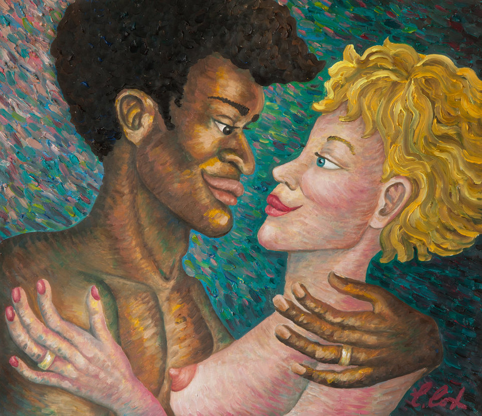 962x830 Boundless Oil Painting Interracial Love By Claudiacoxart - Interracial Couple Painting