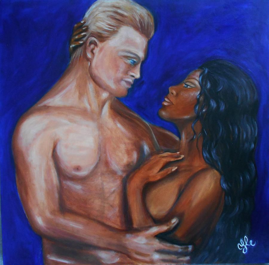 900x889 In Your Eyes Interracial Lovers Ii Painting By Yesi Casanova - Interracial Painting