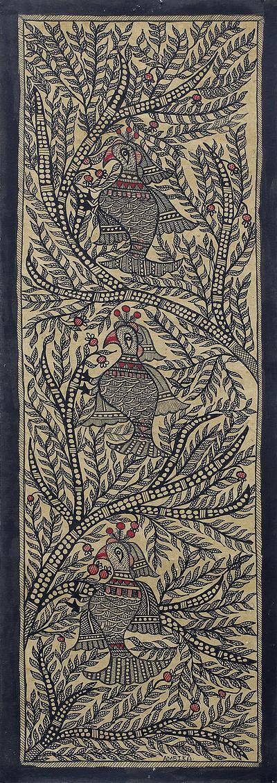 400x1127 Intricate Bird Themed Madhubani Painting From India - Intricate Painting