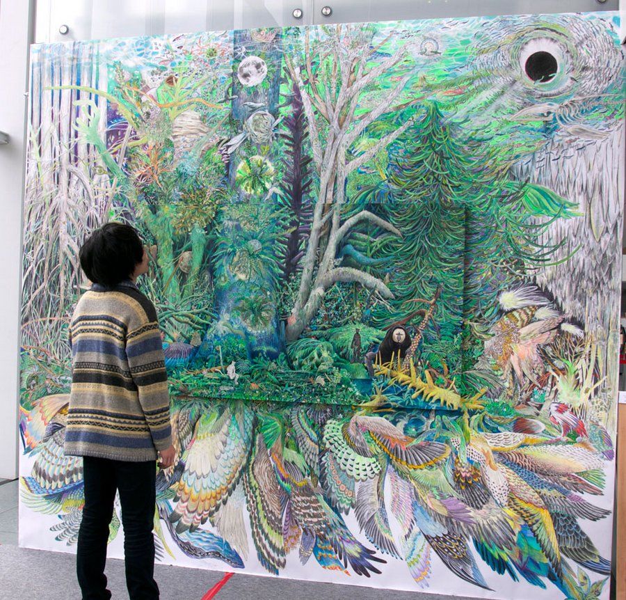 900x862 Intricate Paintings By Maki Ohkojima Spill Off The Canvas And Onto - Intricate Painting