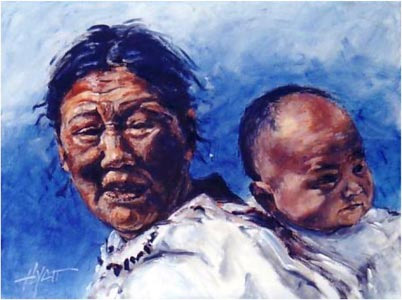 402x300 Inuit Mother And Child By Hyatt Moore - Inuit Painting