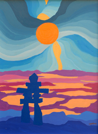 316x432 Shine Brite Zamorano An Inukshuk And Ted. - Inuit Painting
