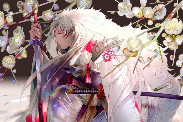 640x427 Fabric Poster (Frame Available) Anime Guy Inuyasha Long White Hair - Inuyasha Painting