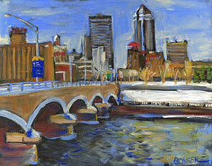 300x235 Des Moines Skyline Painting By Buffalo Bonker - Iowa Painting