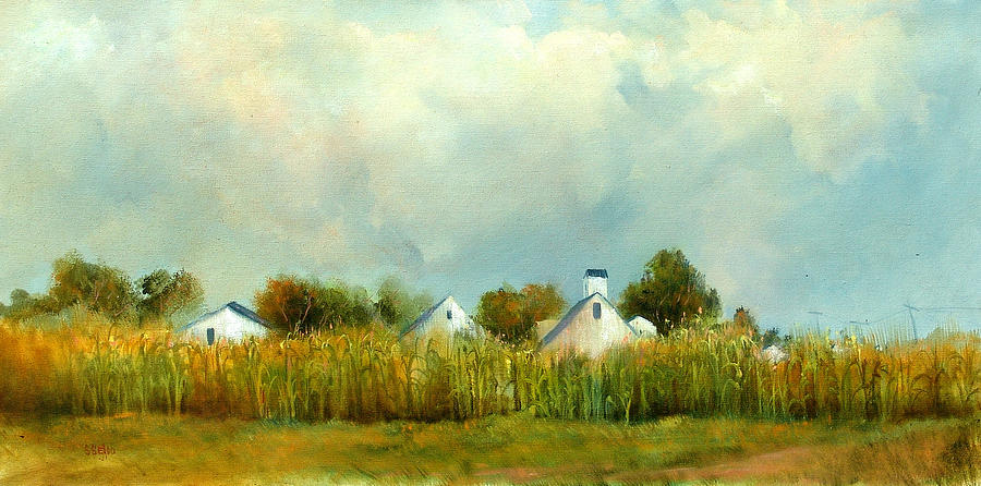 900x446 Iowa Cornfields Painting By Sally Seago - Iowa Painting