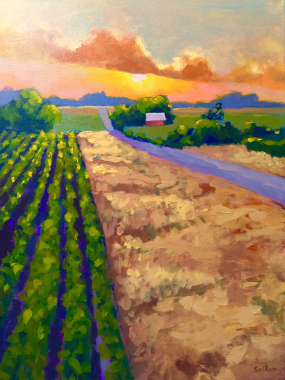 570x760 Original Acrylic Landscape Painting, Clouds Fields, Iowa Landscape - Iowa Painting