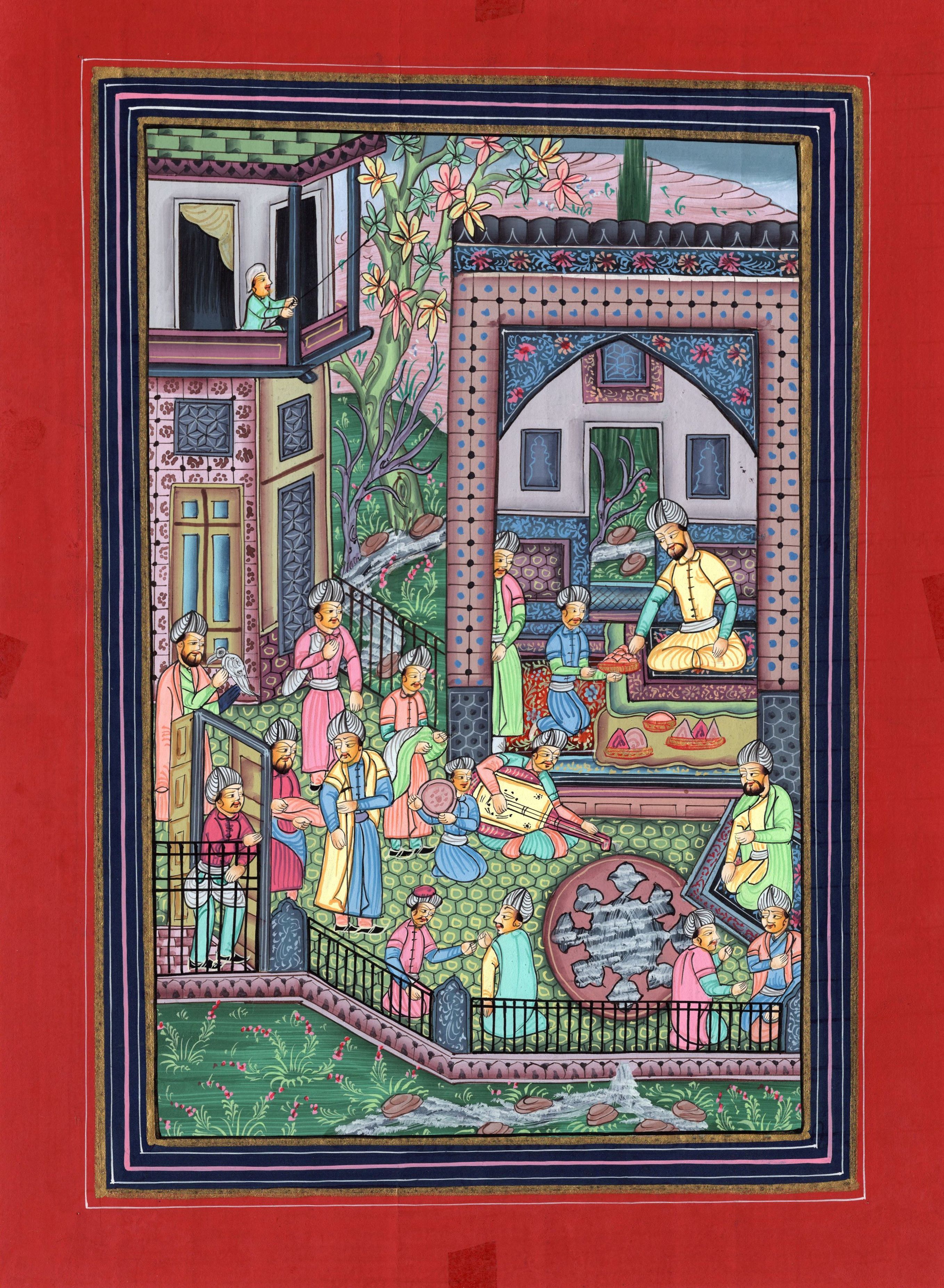 2717x3709 Indo Persian Miniature Painting Handmade Mirza Ali Khamsa Nizami - Iranian Miniature Painting