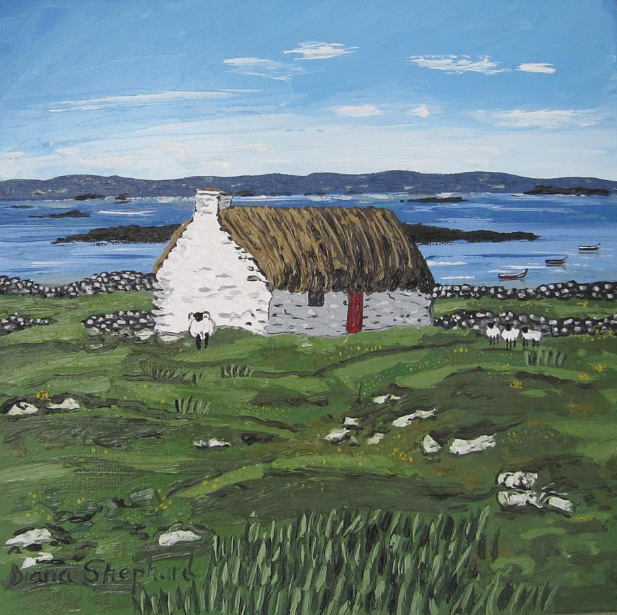 900x898 Connemara Thatched Cottage With Sheep Ireland Painting By Diana - Ireland Painting