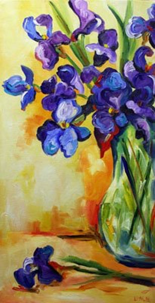 308x600 No. 45 Blue Iris Contemporary Art Flowers Iris Oil Painting By - Iris Oil Painting