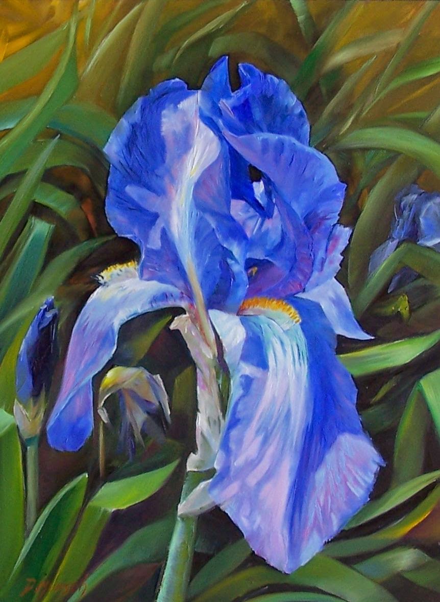 862x1177 Donna Munsch Fine Art Original Oil Painting Blue Iris - Iris Oil Painting