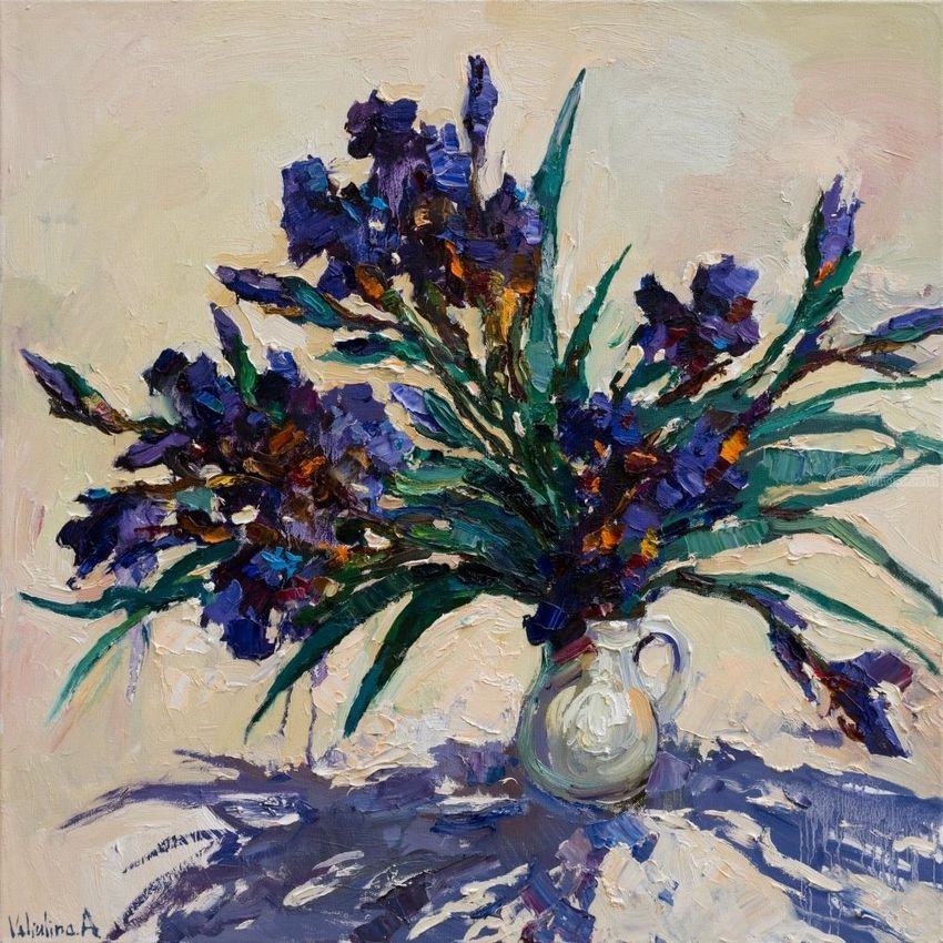 850x850 Irises Still Life Painting 80 X 80 Cm Original Oil Painting - Irises Painting