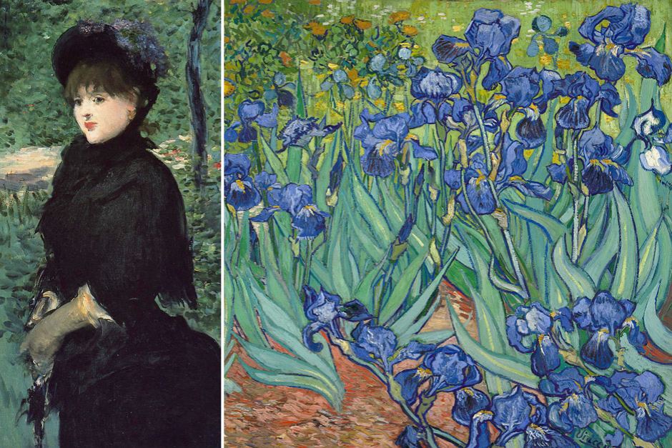940x627 La Promenade By Manet And Irises By Van Gogh - Irises Painting