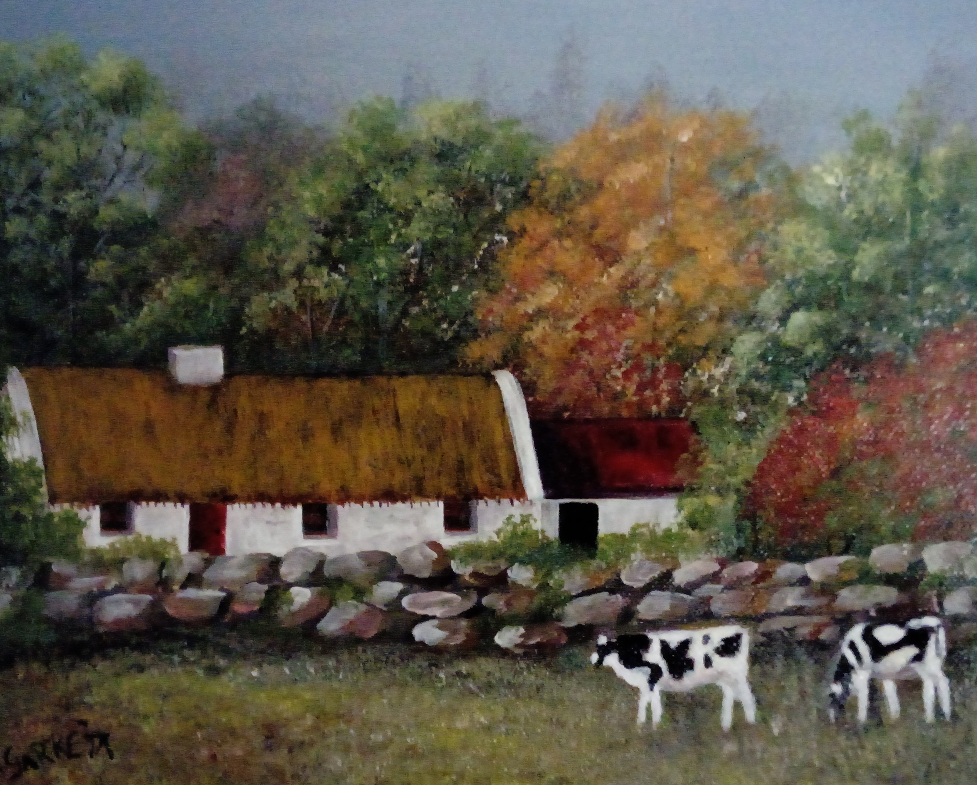 3327x2672 Thatch Cottage - Irish Landscape Painting