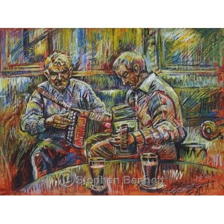 440x440 Painting Of Traditional Irish Accordian Session By Stephen Bennett - Irish Pub Painting