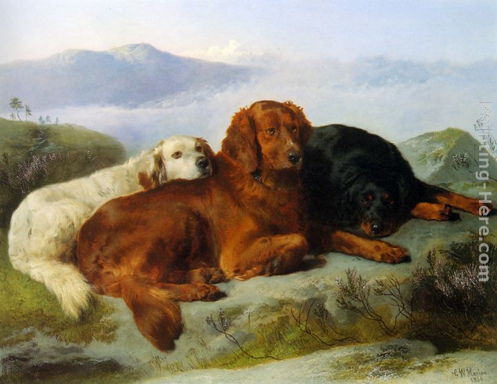 720x556 George W. Horlor A Golden Retriever, Irish Setter, And A Gordon - Irish Setter Painting