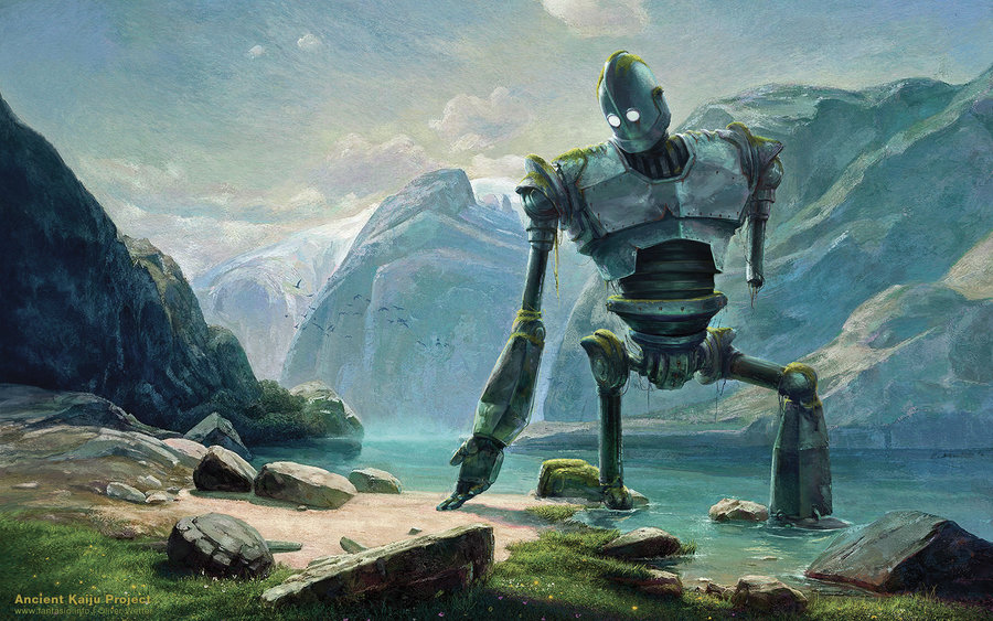 900x563 Abandoned Iron Giant At Lake In Swiss Mountains By Fantasio - Iron Giant Painting