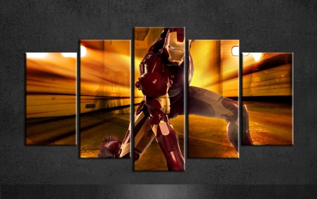 640x402 Frameless Modular Wall Paintings 5pcs Iron Man Movie Oil Poster - Iron Man Canvas Painting