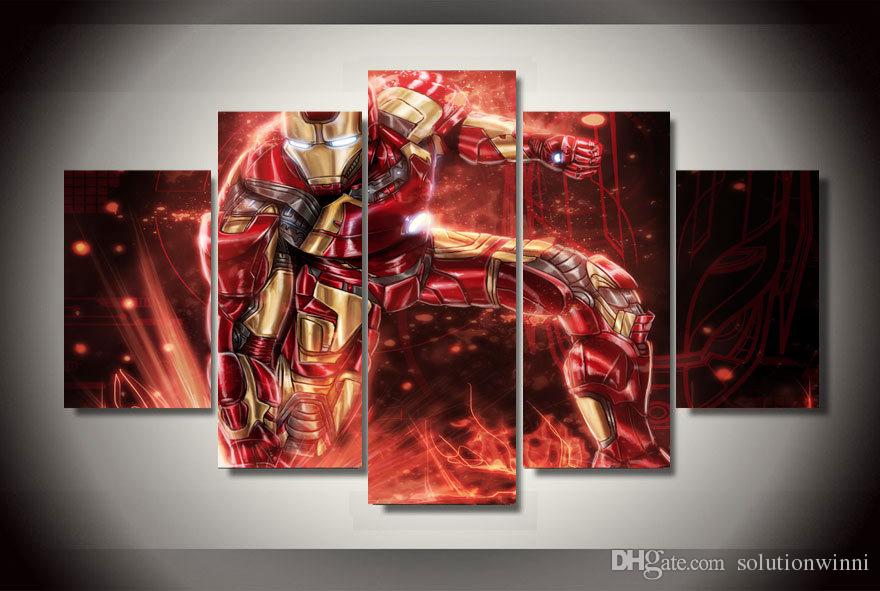 880x591 2018 5 Panel Hd Printed Iron Man Comics Painting Canvas Print Room - Iron Man Canvas Painting