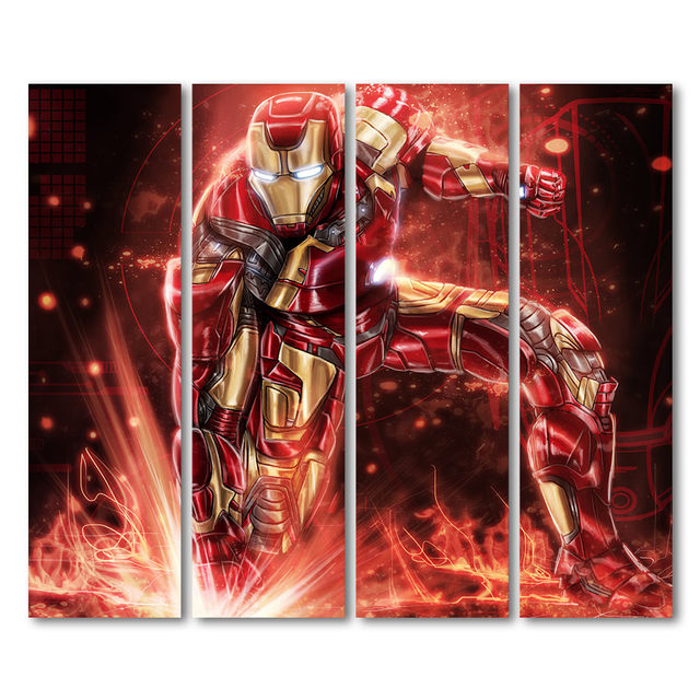 640x640 Online Shop 4 Pieces Red Robot Iron Man Wall Art Canvas Pictures - Iron Man Canvas Painting